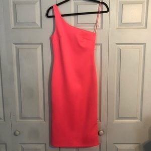 TOPSHOP 4 Neon Pink One Shoulder Dress Black Zip